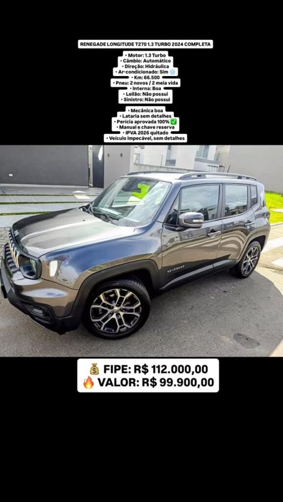 RENEGADE LONGITUDE T270 1.3 TURBO 2024 COMPLETA