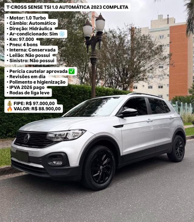 T-CROSS SENSE TSI 1.0 AUTOMÁTICA 2023 COMPLETA